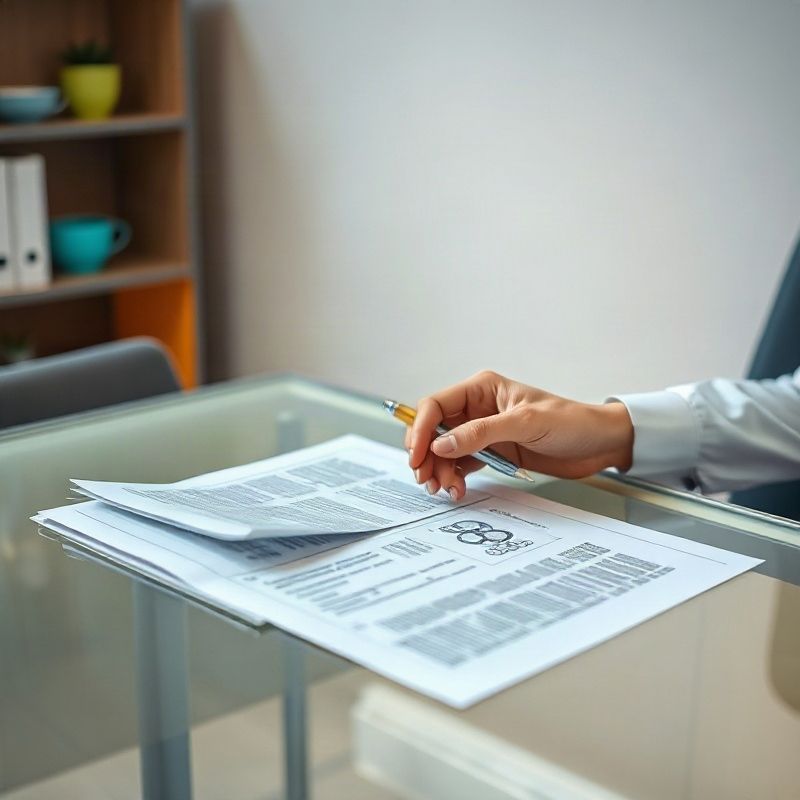 Practitioner reviewing a compliance document at a glass desk
