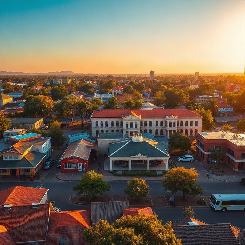 Aerial view of Kakamega town centre at golden hour
